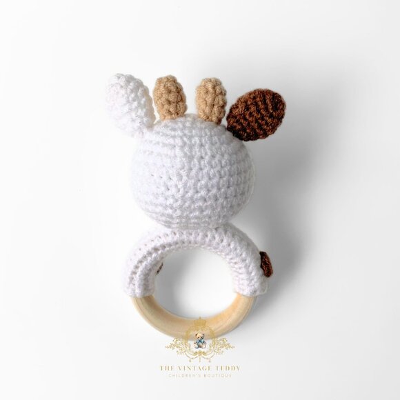 NWT Cute Handmade Crochet Cow Baby Rattle Baby & Toddler Wooden Plush Toys - Picture 2 of 3